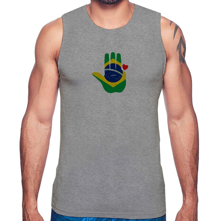 Regata Mão Lula Coração Bandeira Brasil 2026 PT 13 - Cinza