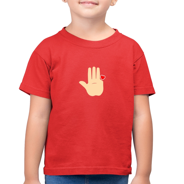 Camiseta Algodão Infantil Mão Lula Coração Dedos 2026 PT 13 - Vermelha
