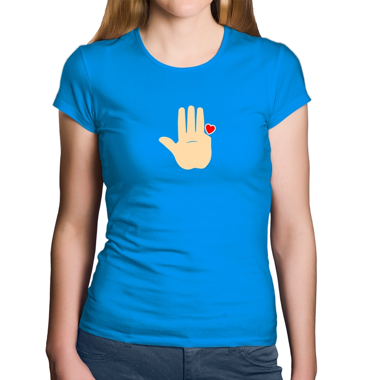 Baby Look Algodão Mão Lula Coração Dedos 2026 PT 13 - Azul