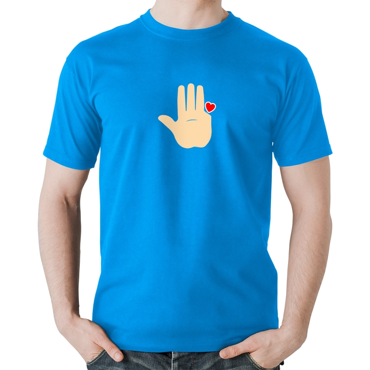 Camiseta Algodão Mão Lula Coração Dedos 2026 PT 13 - Azul