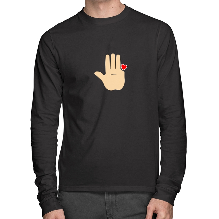 Camiseta Algodão Mão Lula Coração Dedos 2026 PT 13 Manga Longa