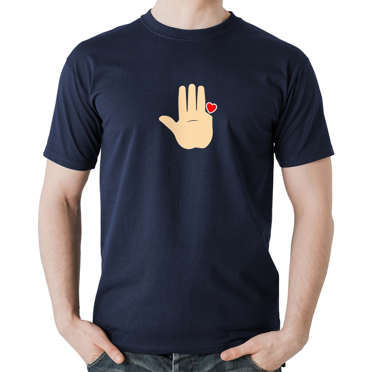 Camiseta Algodão Mão Lula Coração Dedos 2026 PT 13 - Marinho