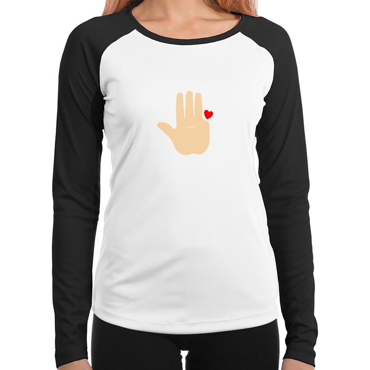 Baby Look Raglan Mão Lula Coração Dedos 2026 PT 13 Manga Longa