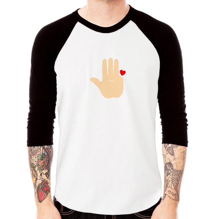 Camiseta Raglan Mão Lula Coração Dedos 2026 PT 13 Manga 3/4