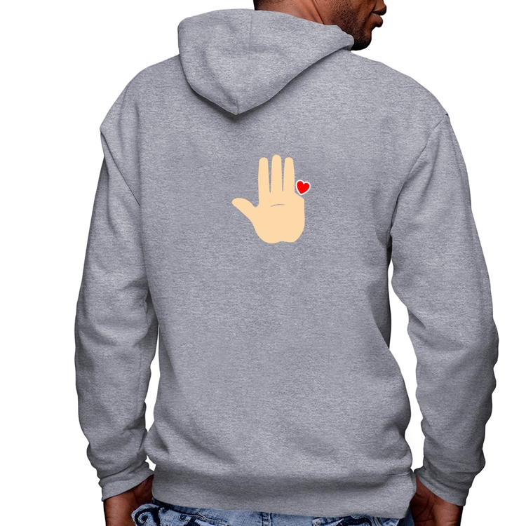 Blusa Moletom Mão Lula Coração Dedos 2026 PT 13 Masculina com Capuz e Zíper - Mescla