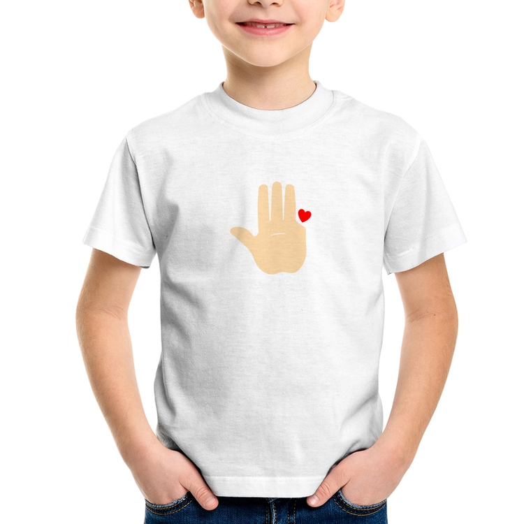 Camiseta Infantil Mão Lula Coração Dedos 2026 PT 13