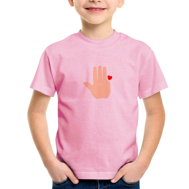 Camiseta Infantil Mão Lula Coração Dedos 2026 PT 13 - Rosa Bebê