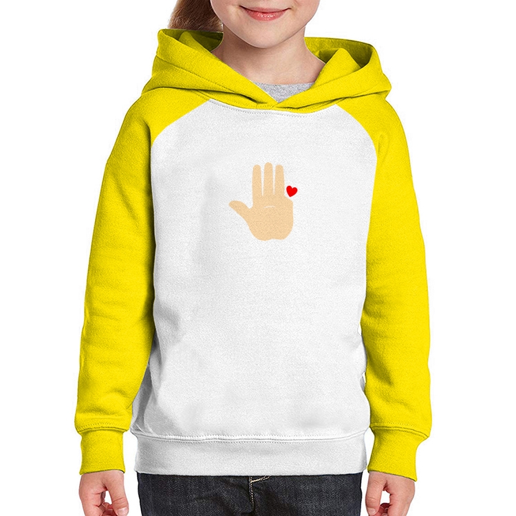 Moletom Infantil Mão Lula Coração Dedos 2026 PT 13 - Branco/Amarelo