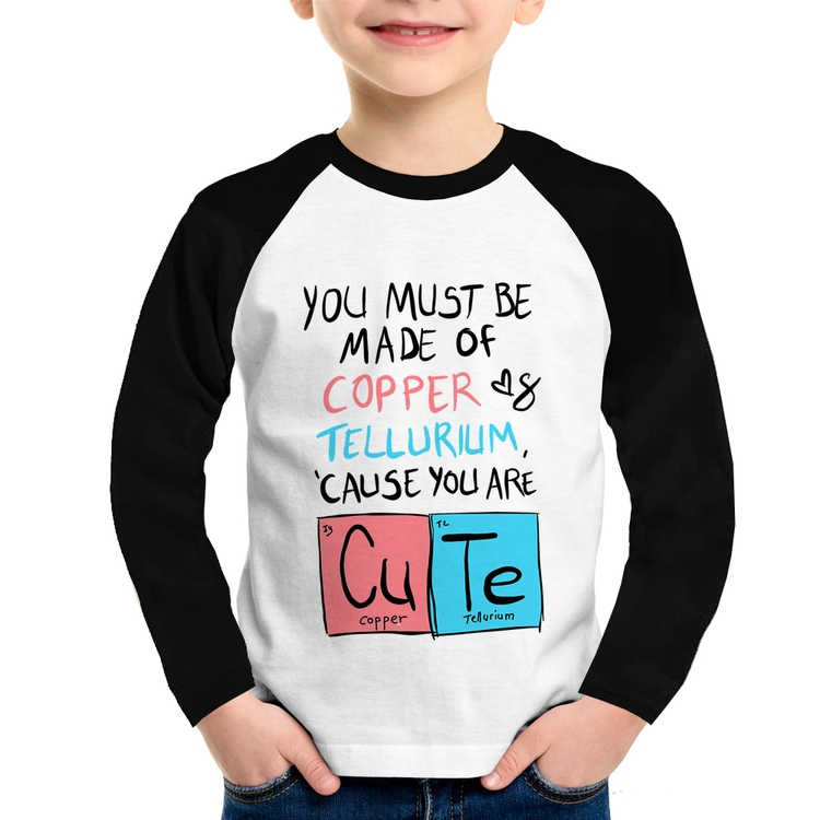 Camiseta Raglan Infantil Made of Cooper Cute Manga Longa