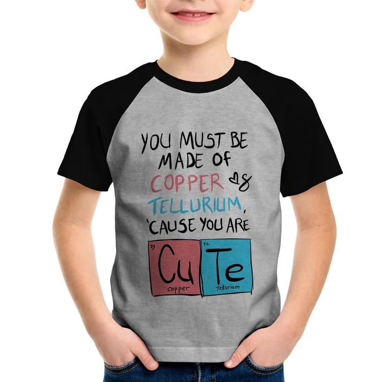 Camiseta Raglan Infantil Made of Cooper Cute - Cinza/Preto