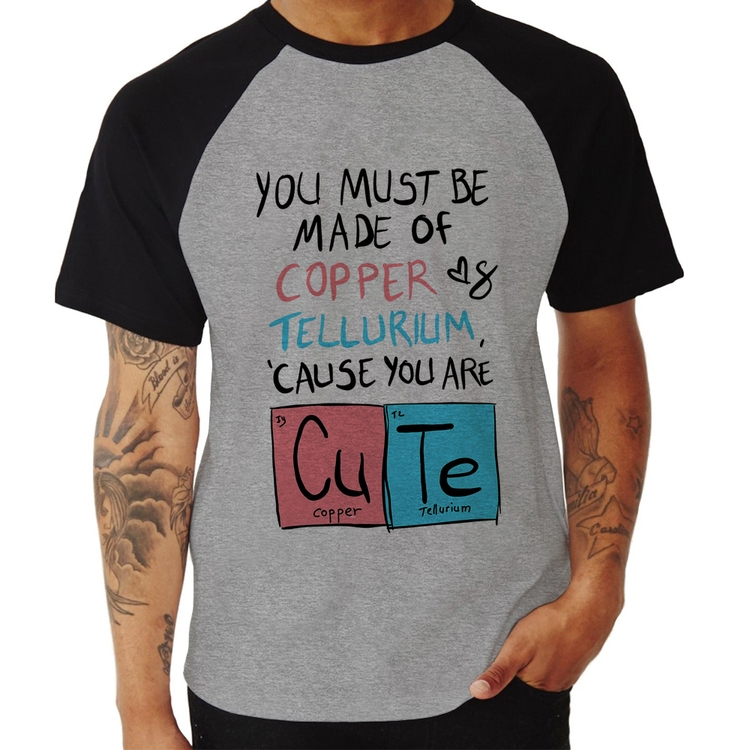 Camiseta Raglan Made of Cooper Cute - Cinza/Preto
