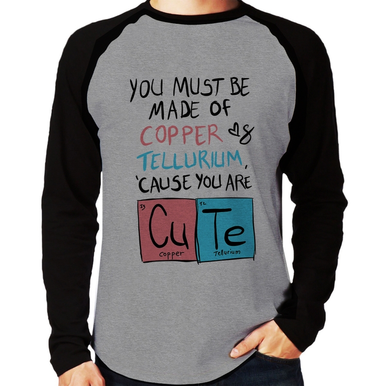 Camiseta Raglan Made of Cooper Cute Manga Longa - Cinza/Preto