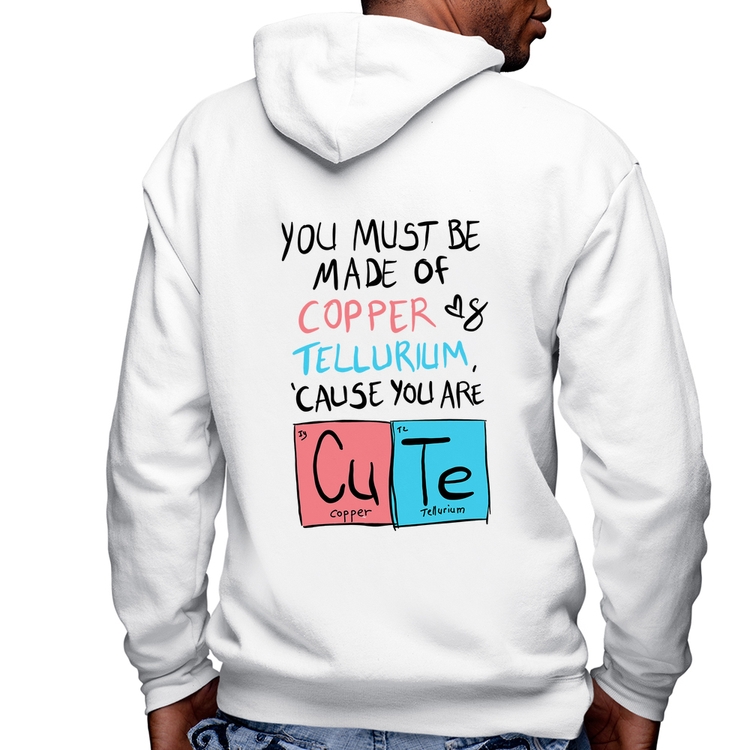 Blusa Moletom Made of Cooper Cute Masculina com Capuz e Zíper - Branca