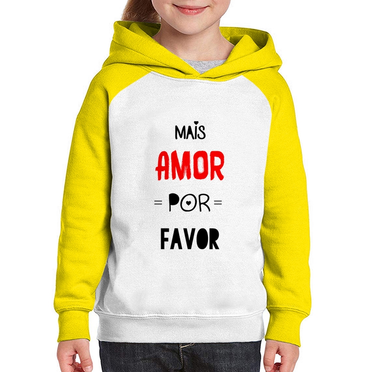 Moletom Infantil Mais Amor Por Favor - Branco/Amarelo