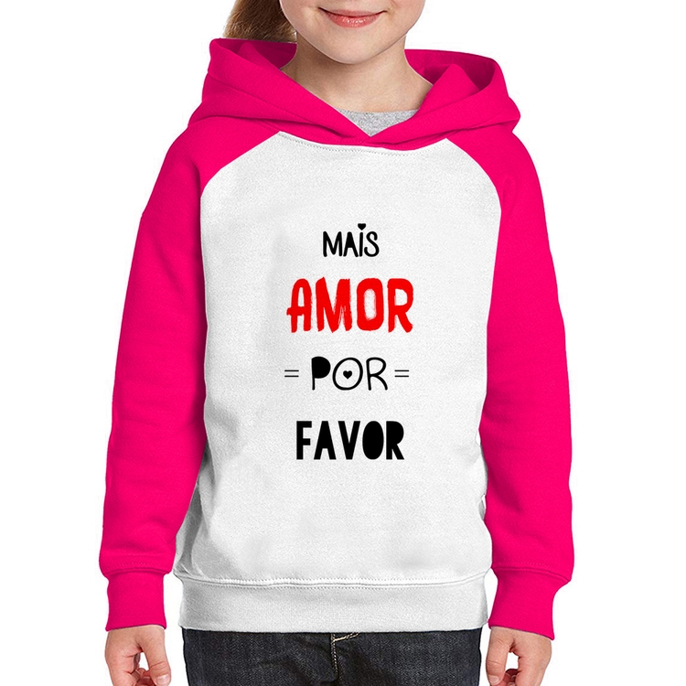 Moletom Infantil Mais Amor Por Favor - Branco/Rosa