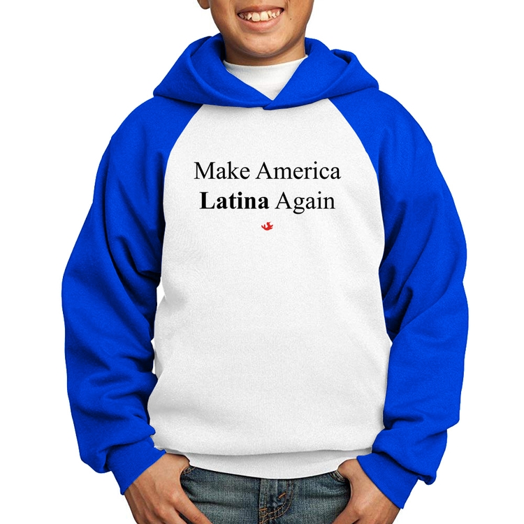 Moletom Infantil Make America Latina Again - Branco/Azul