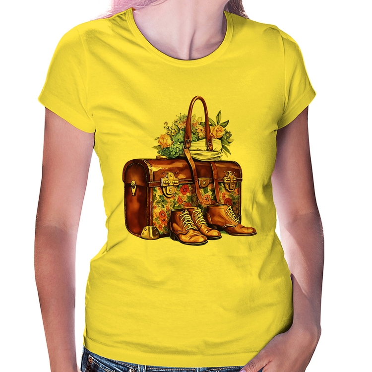 Baby Look Mala e Botas Retrô Flores - Amarela