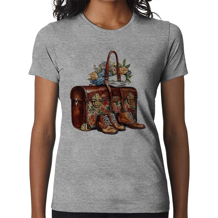 Baby Look Mala e Botas Retrô Flores - Cinza