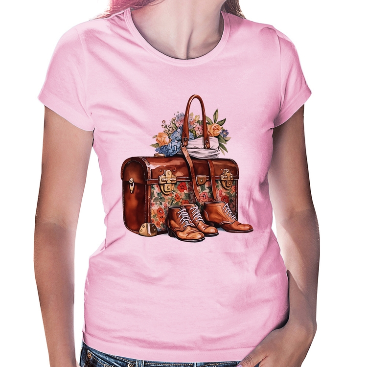 Baby Look Mala e Botas Retrô Flores - Rosa Bebê