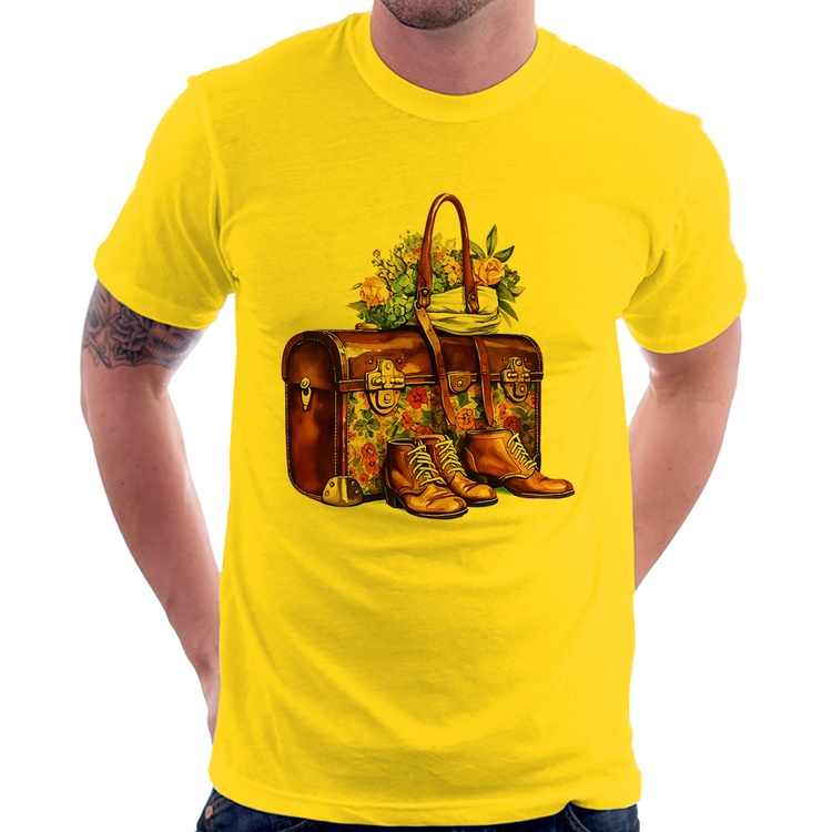 Camiseta Mala e Botas Retrô Flores - Amarela