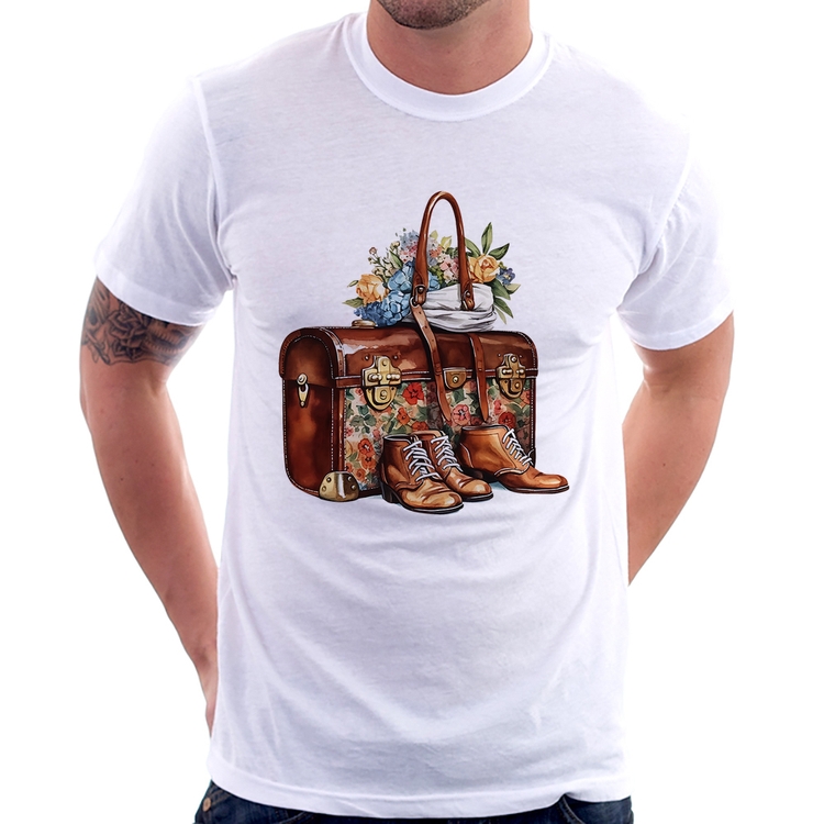 Camiseta Mala e Botas Retrô Flores