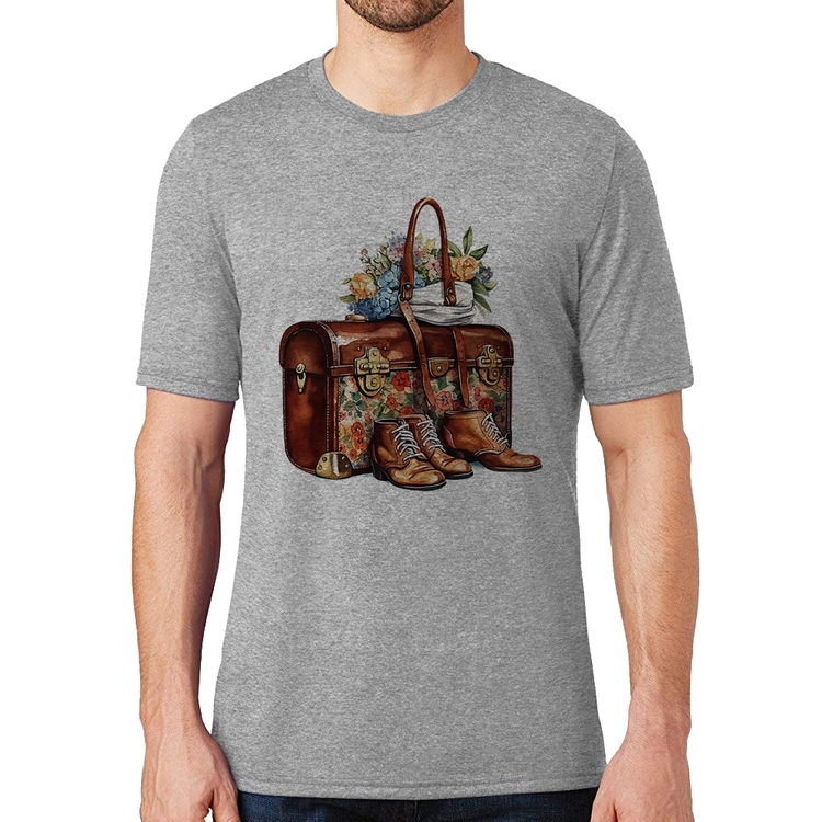 Camiseta Mala e Botas Retrô Flores - Cinza
