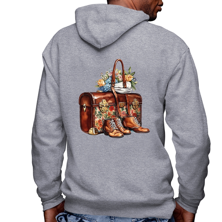 Blusa Moletom Mala e Botas Retrô Flores Masculina com Capuz e Zíper - Mescla