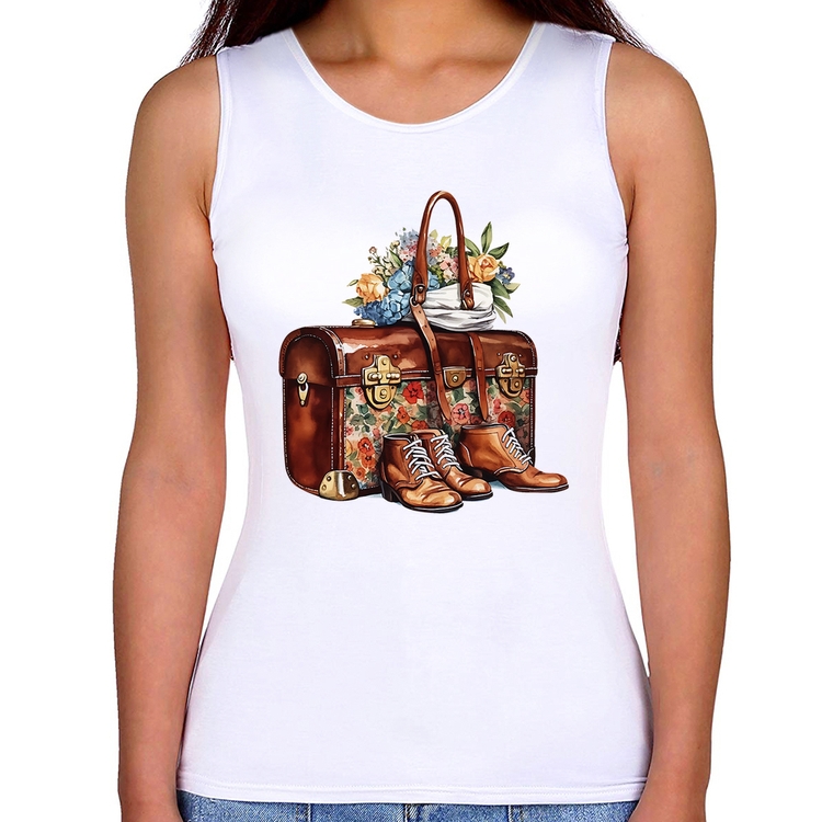 Regata Feminina Mala e Botas Retrô Flores
