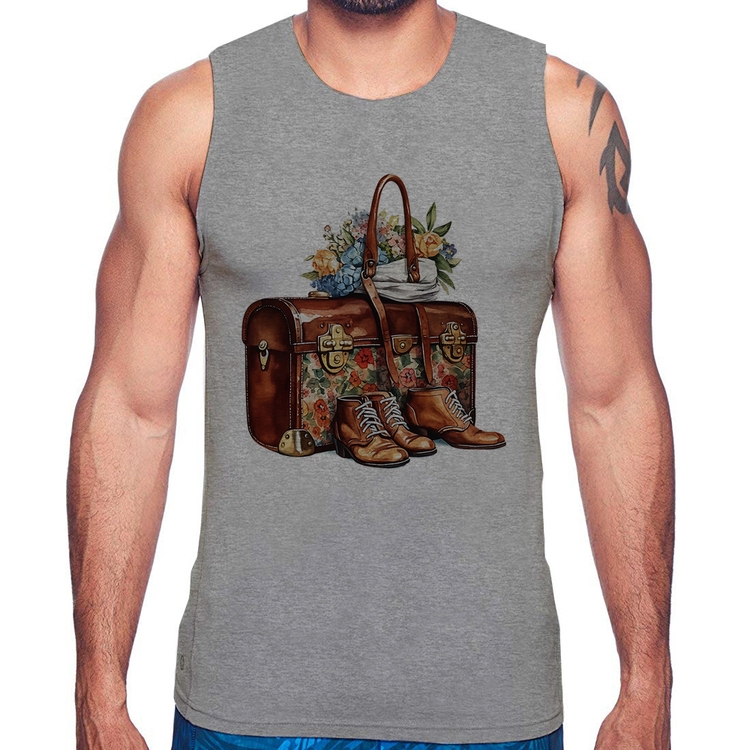 Regata Mala e Botas Retrô Flores - Cinza