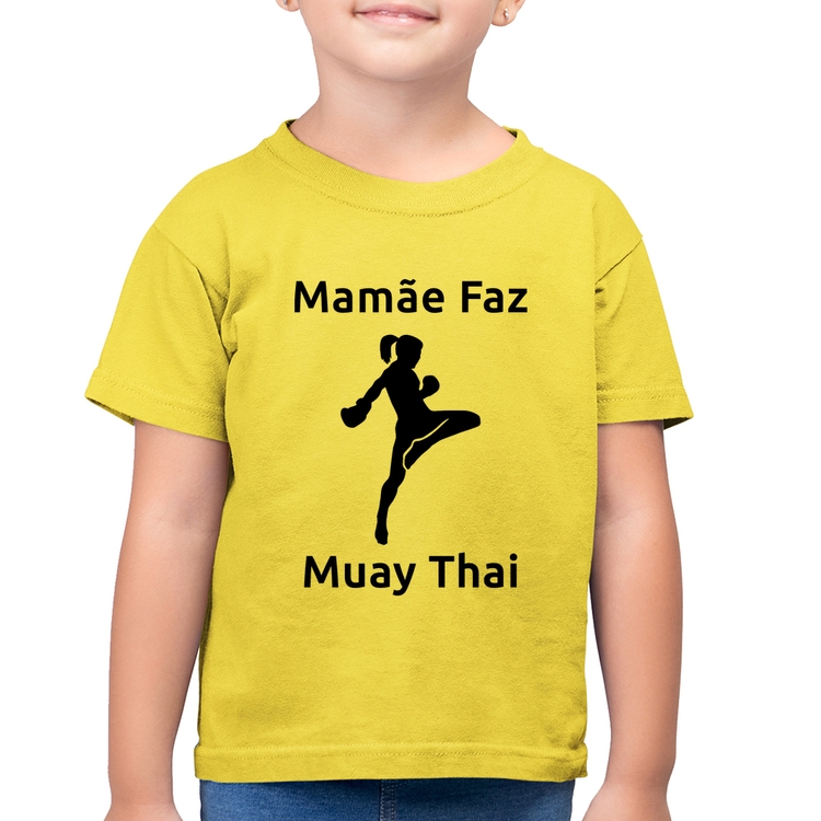 Camiseta Algodão Infantil Mamãe Faz Muay Thai - Amarelo Canário