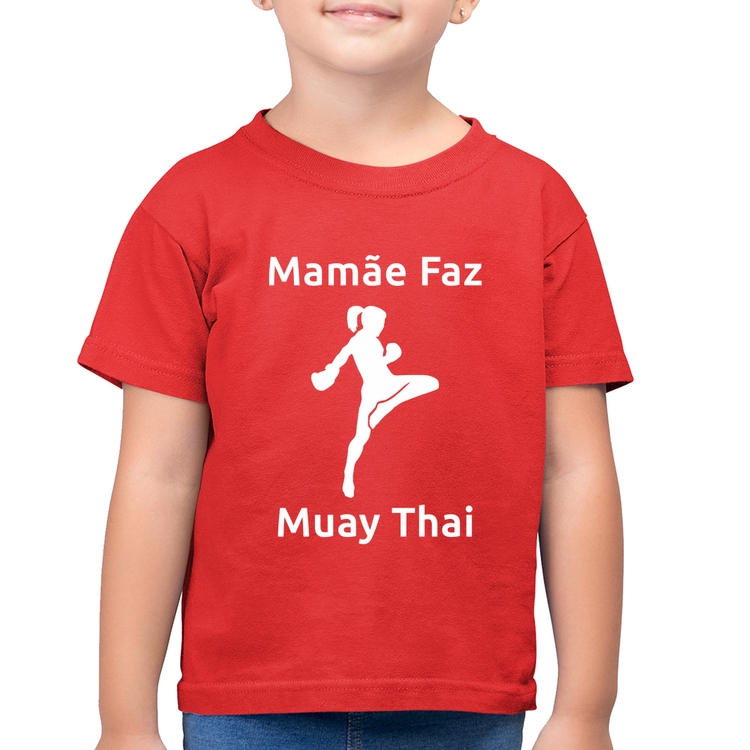 Camiseta Algodão Infantil Mamãe Faz Muay Thai - Vermelha