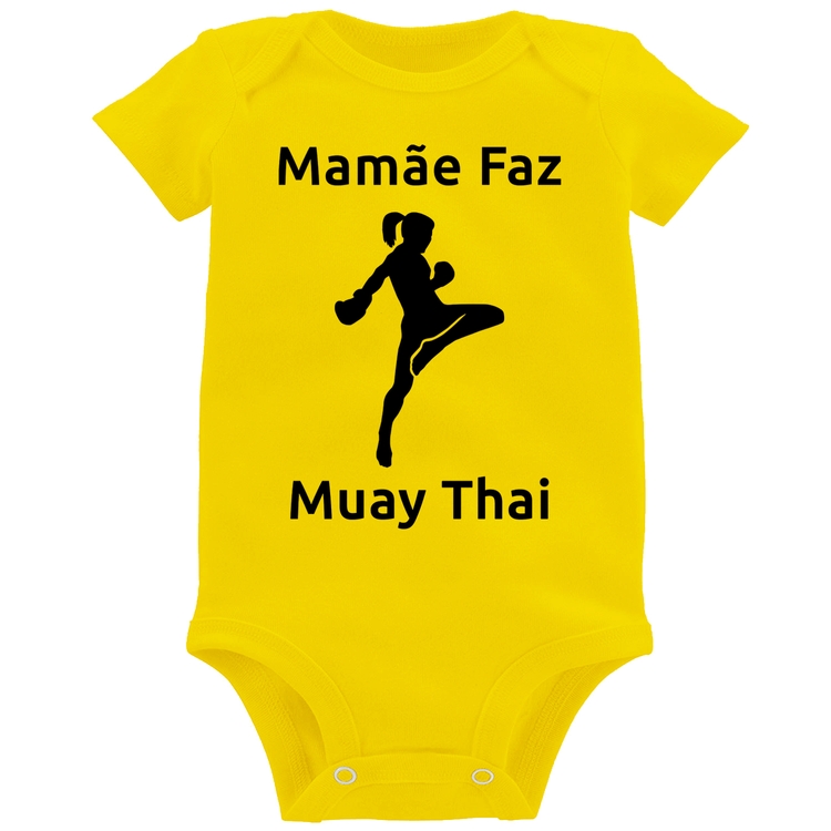Body Bebê Mamãe Faz Muay Thai - Amarelo