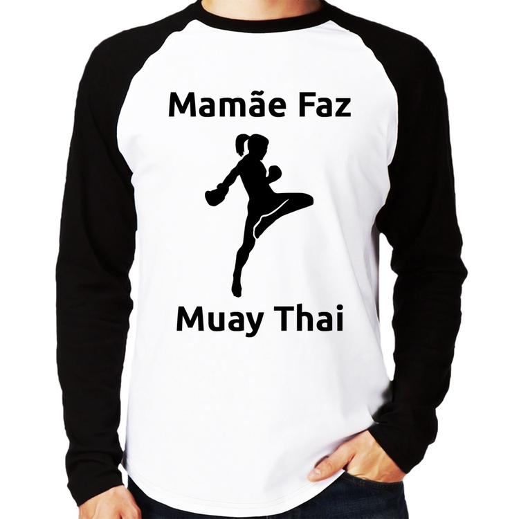 Camiseta Raglan Mamãe Faz Muay Thai Manga Longa