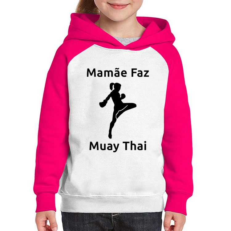 Moletom Infantil Mamãe Faz Muay Thai - Branco/Rosa