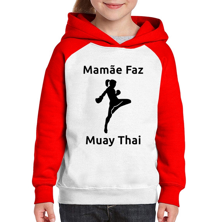 Moletom Infantil Mamãe Faz Muay Thai - Branco/Vermelho