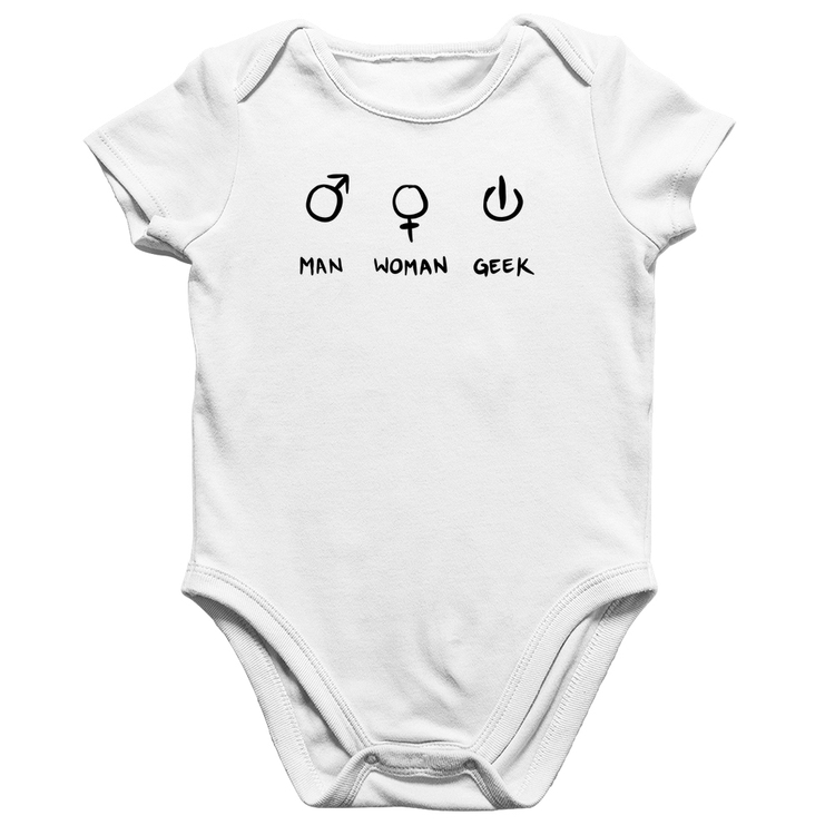 Body Bebê Algodão Man Woman Geek - Branco