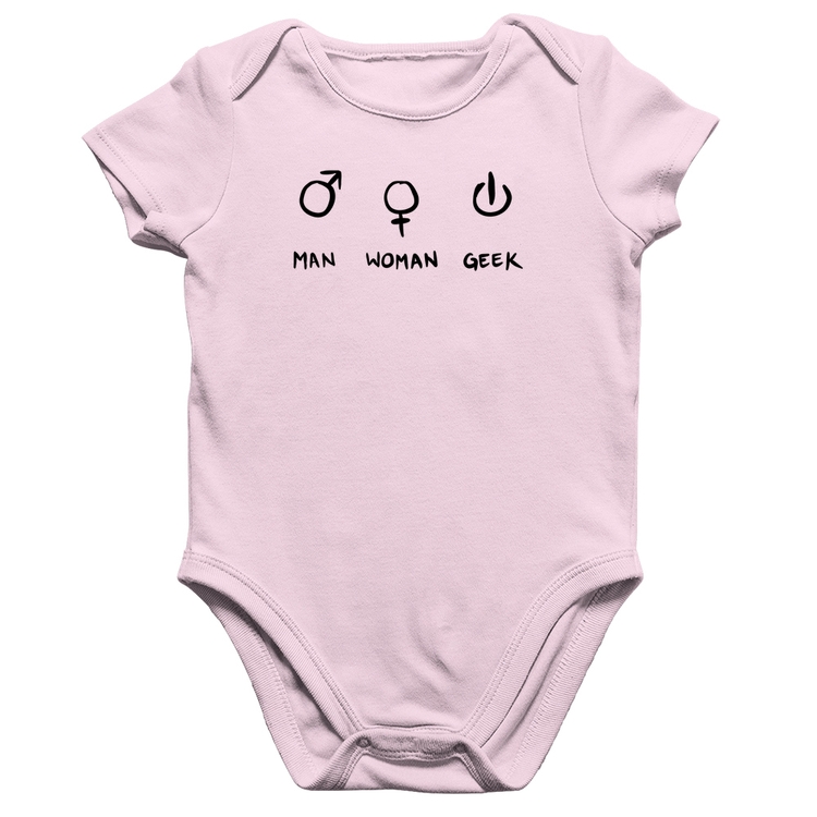 Body Bebê Algodão Man Woman Geek - Rosa Bebê