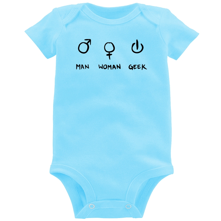 Body Bebê Man Woman Geek - Azul Bebê