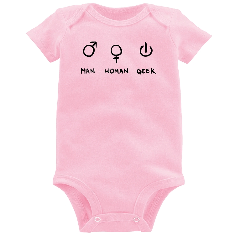 Body Bebê Man Woman Geek - Rosa Bebê