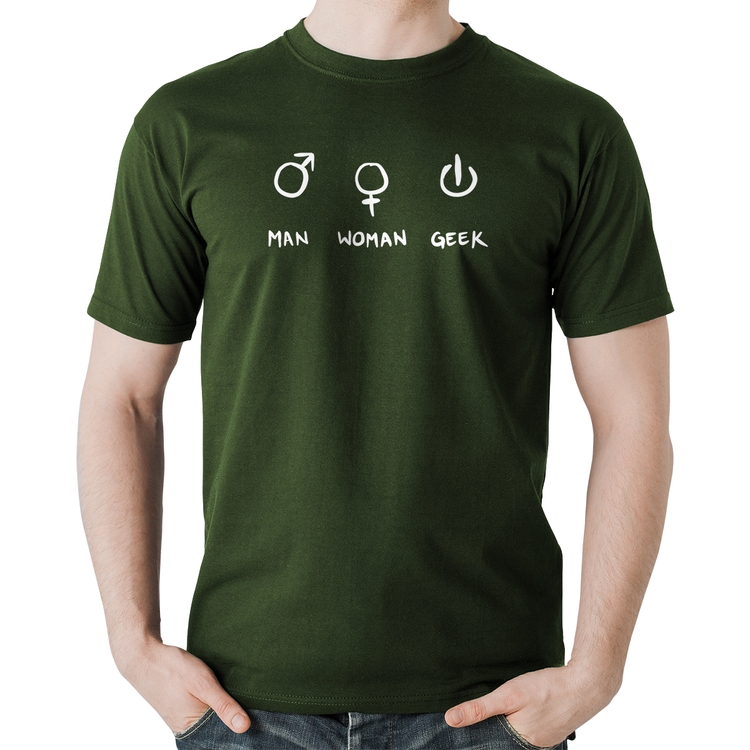 Camiseta Algodão Man Woman Geek - Musgo