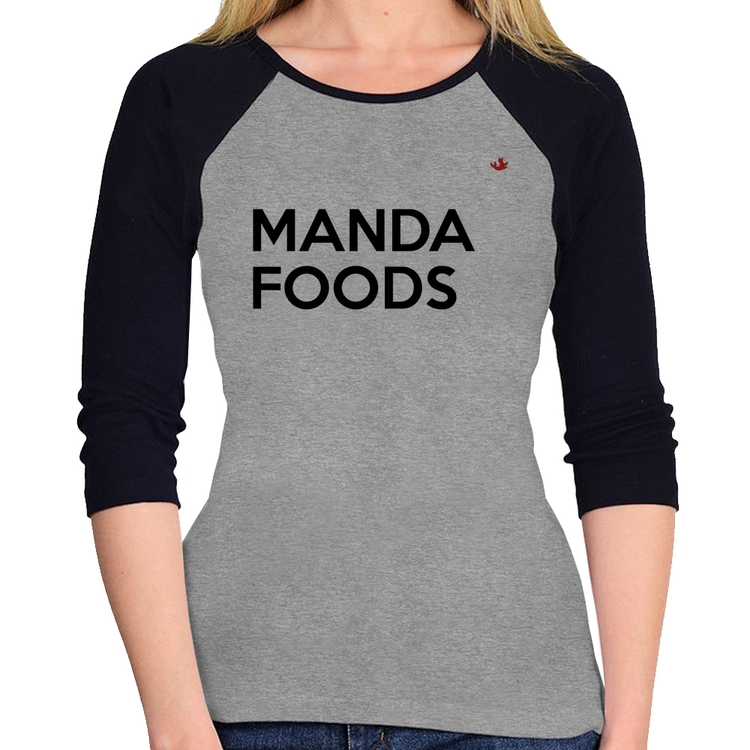 Baby Look Raglan Manda Foods Manga 3/4 - Cinza/Preto