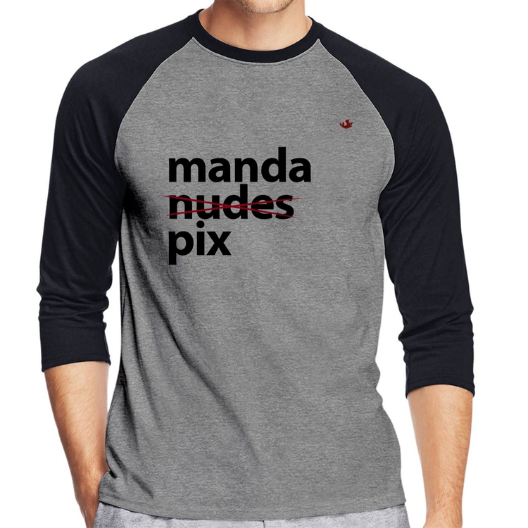 Camiseta Raglan Manda PIX Manga 3/4 - Cinza/Preto