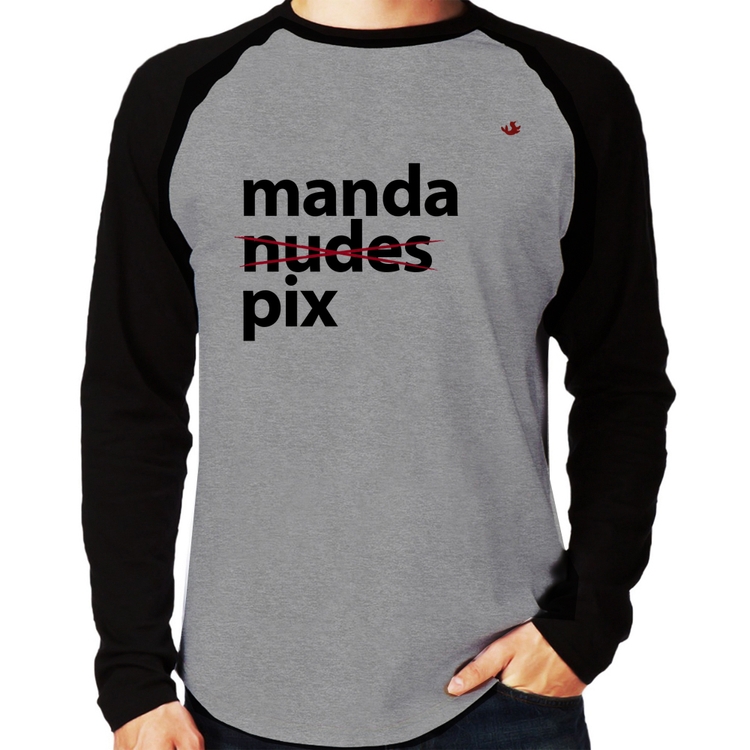 Camiseta Raglan Manda PIX Manga Longa - Cinza/Preto