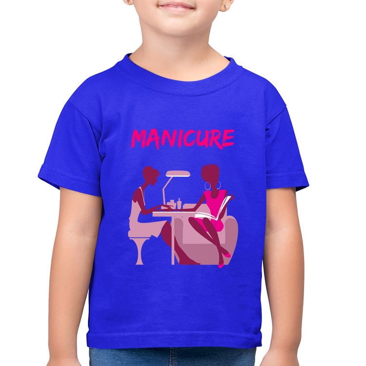 Camiseta Algodão Infantil Manicure - Azul Royal
