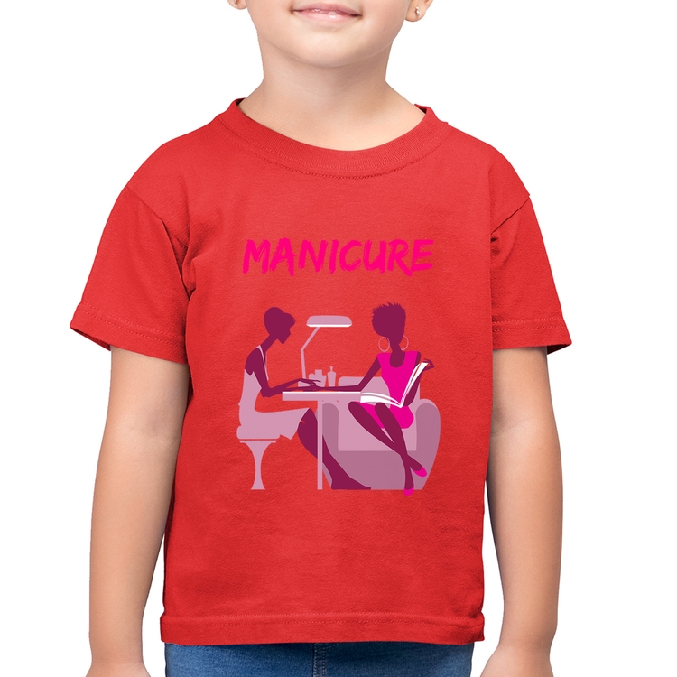 Camiseta Algodão Infantil Manicure - Vermelha