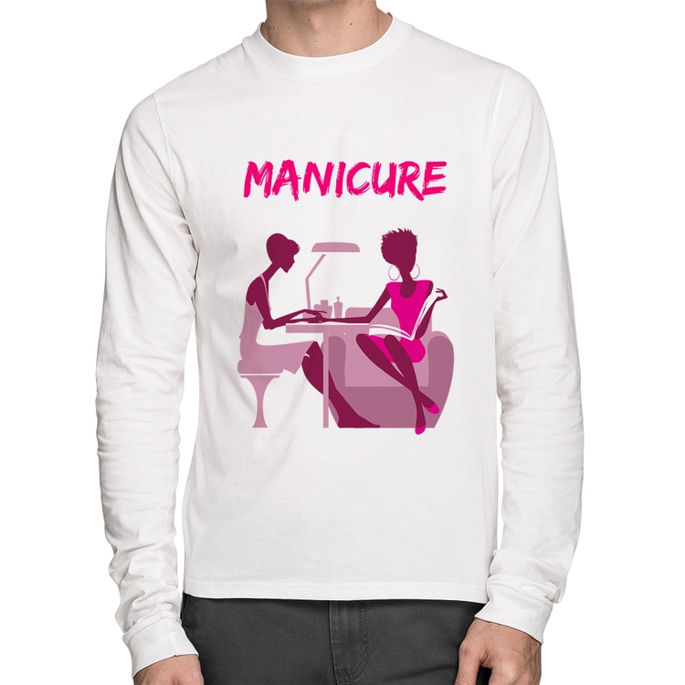 Camiseta Algodão Manicure Manga Longa - Branca