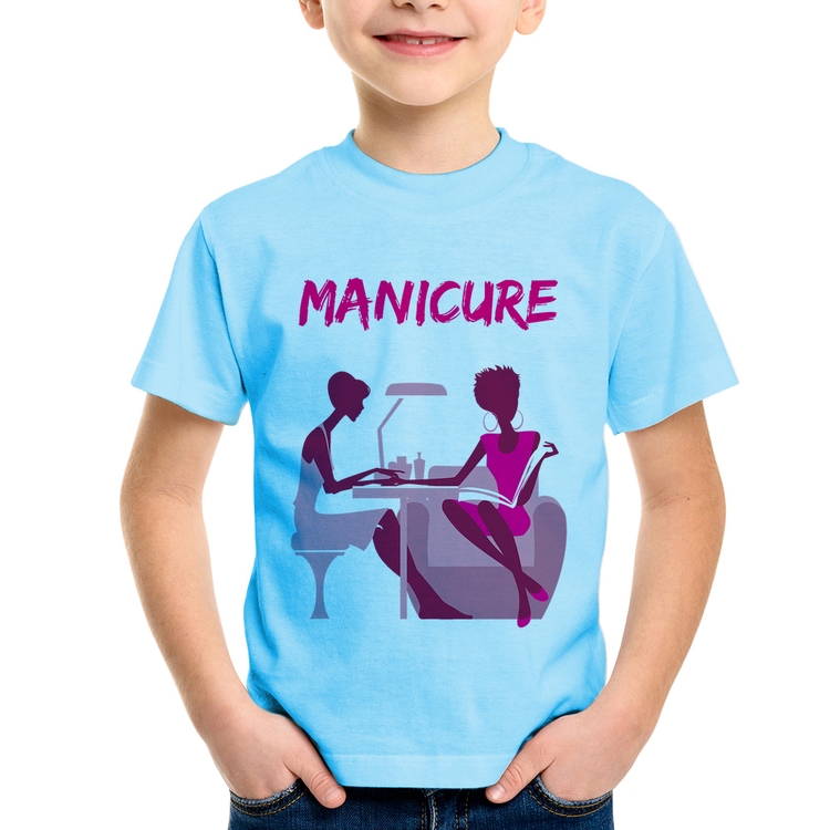 Camiseta Infantil Manicure - Azul Bebê