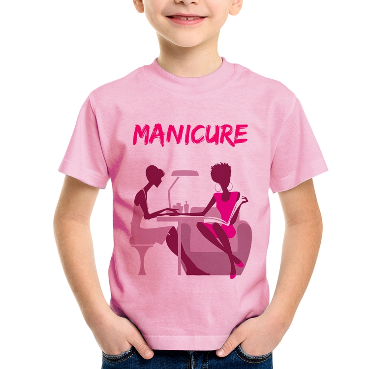 Camiseta Infantil Manicure - Rosa Bebê