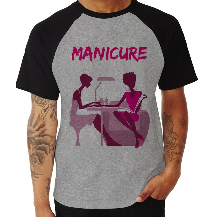 Camiseta Raglan Manicure - Cinza/Preto