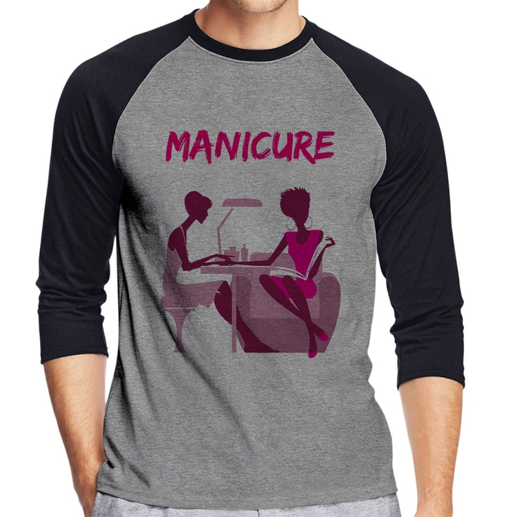 Camiseta Raglan Manicure Manga 3/4 - Cinza/Preto